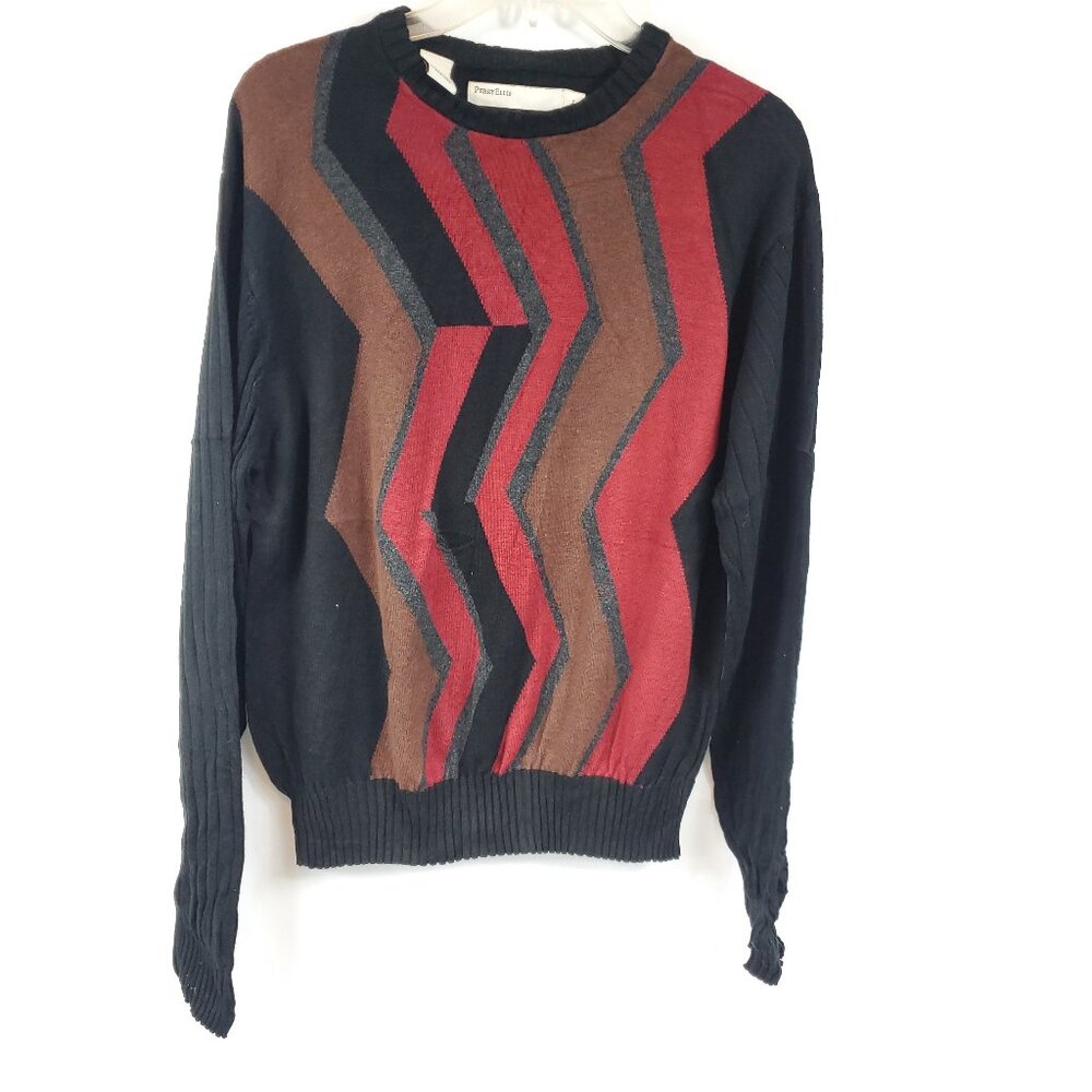 Perry Ellis Lng Slv Knitted Red Blk Brwn Grey Mens Sweater Sz Large